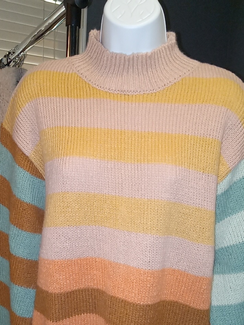 Three Bird Nest Striped Mock Neck Sweater - Multicolor - Picture 2 of 5